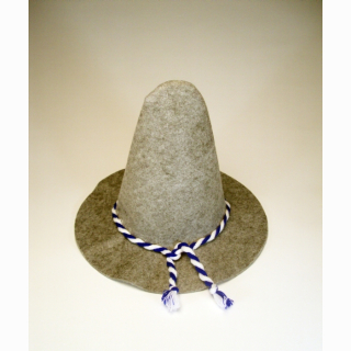 Wurzelsepp hat, grey with blue-white string, 42 x 30 cm