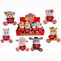 Plush animal assortment with heart - approx 15cm