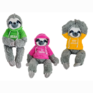 Sloth with sweater 3 colors assorted 25/40 cm