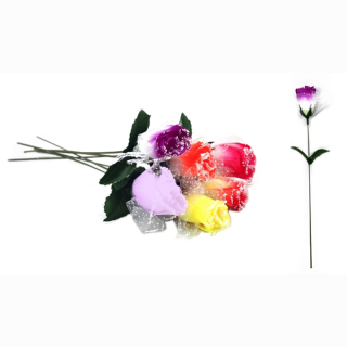 Rose mit Tüll und Schnee 6-fach farblich sort - ca 32,5cm
