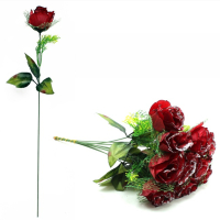 Rose dunkelrot mit Glitzer und Grünschmuck ca 46 cm