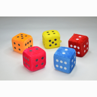 Plush dice, 6 assorted, 7 cm