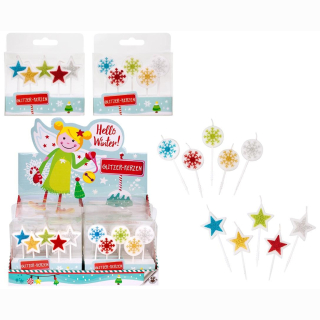 Glitter candles set of 5 HELLO WINTER in box approx 10x8x2cm