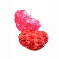 Plush heart, pink and red, with satin roses, 2 assorted,...