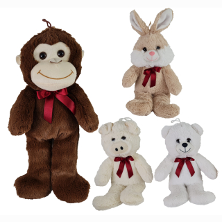 12"/30CM ANIMALS WITH RIBBON 4 ASST