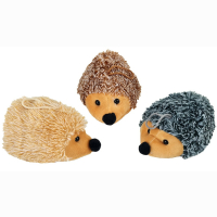 Plush hedgehog, lying, plastic eyes, 3 assorted, 15 cm