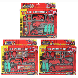 Fire brigade set, with cars and accessories, 3 assorted, in box, 25 x 20 x 5 cm