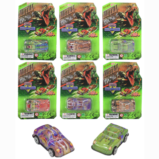 Car dinostyle, die cast, 6 assorted, on card, 15 x 10 cm