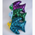 Plush fish, glittering, green, blue, purple, 3 assorted, 21 cm
