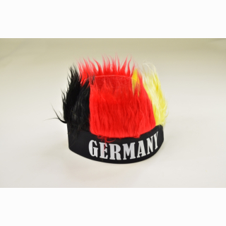 Cap with hair, German flag colors: Black, Red, Gold, and Germany print, in bag, 26 x 15 cm