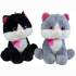Plush cat, sitting with glitter eyes, grey/white and black/white, 2 assorted, 43 cm